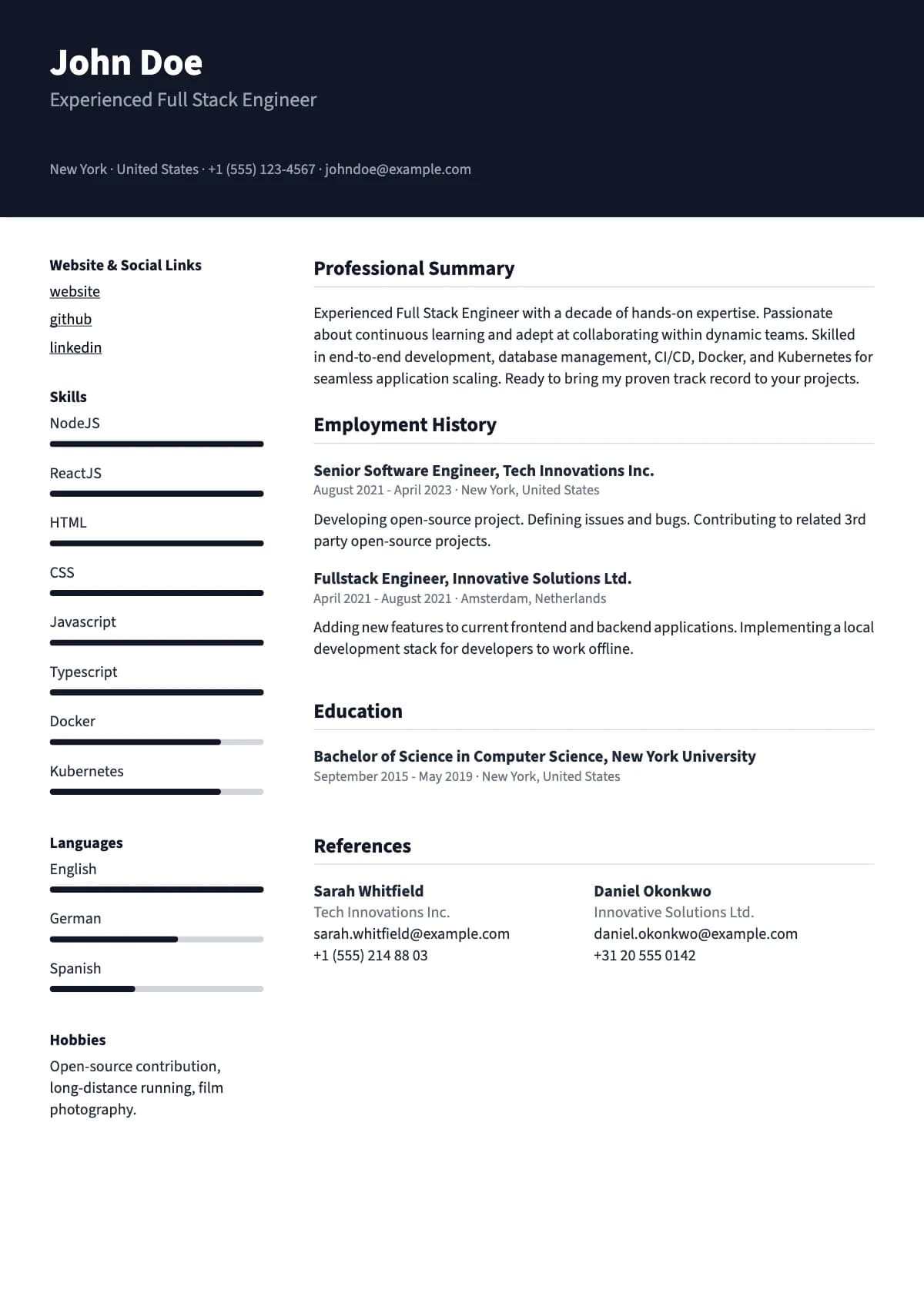 Dora resume template